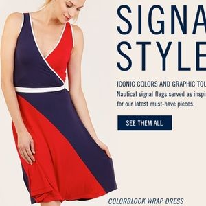 Nautica Blue And Red Faux Wrap Sleeveless Dress